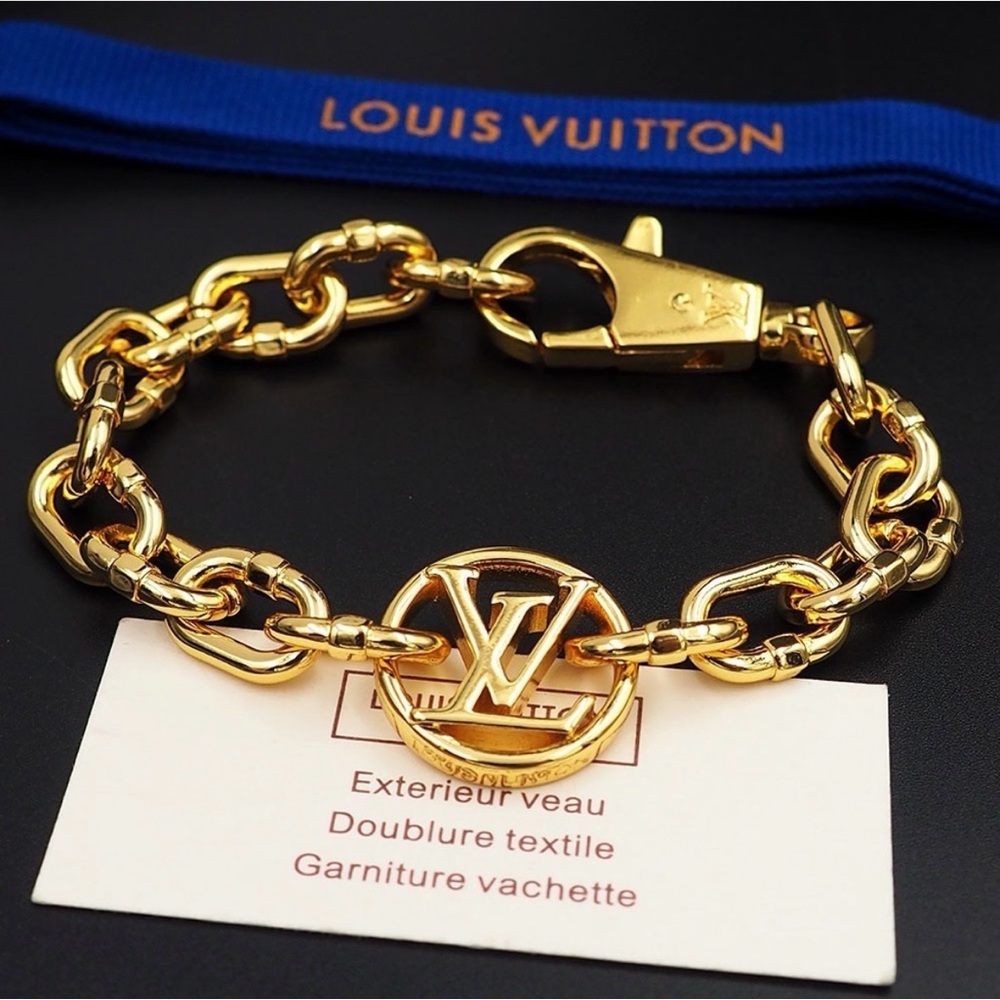 Louis Vuitton Gold-Tone Chain Bracelet with LV Charm - Picture 5 of 6